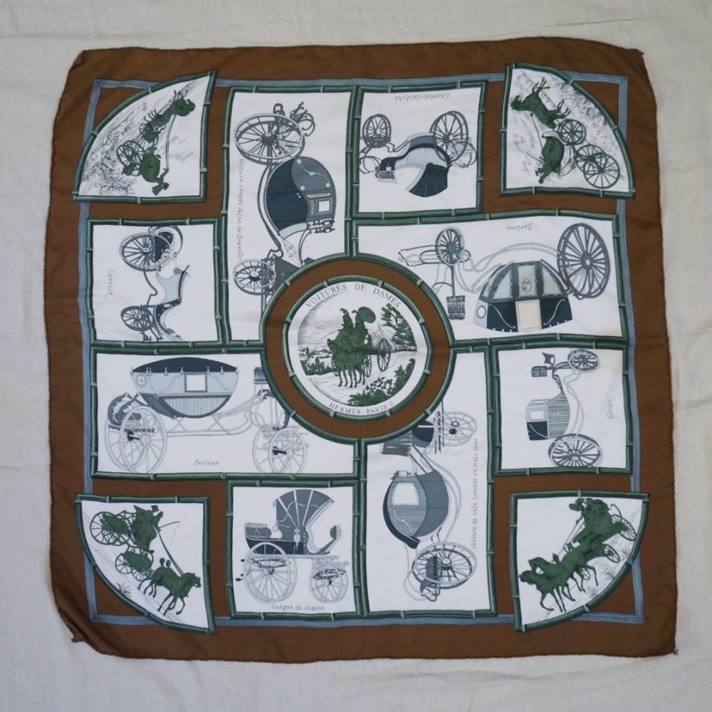 HERMÈS 1968 Vintage "Voitures de Dames" Silk Scarf